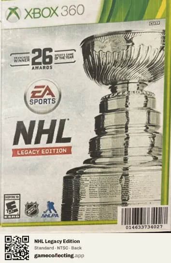 NHL Legacy Edition Xbox 360, NTSC box back