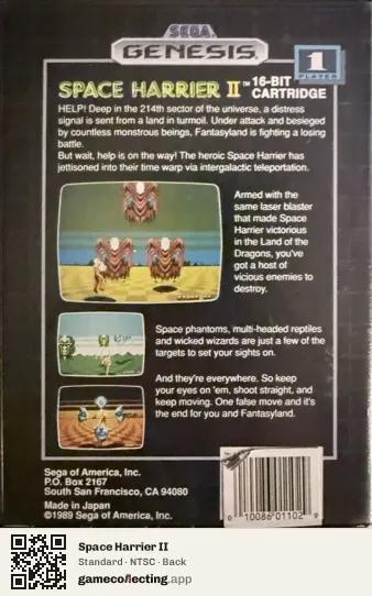 Space Harrier II Sega Mega Drive / Genesis, NTSC box back