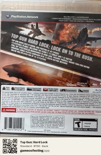 Top Gun: Hard Lock PlayStation 3, NTSC box back