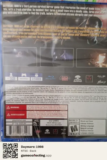 Daymare: 1998 PlayStation 4, NTSC box back