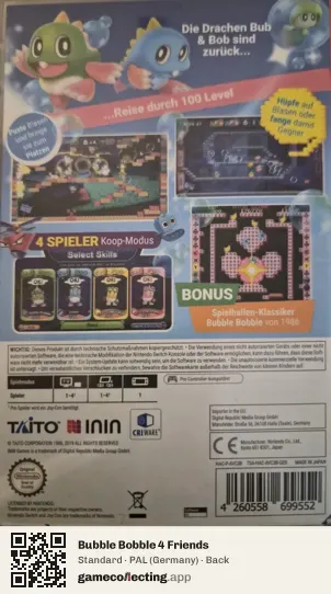 Bubble Bobble 4 Friends Nintendo Switch, Germany box back