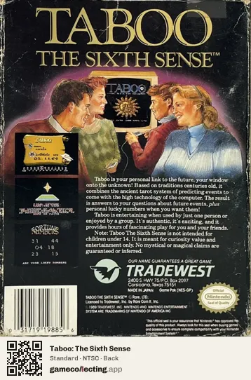 Taboo: The Sixth Sense Nintendo Entertainment System, NTSC box back