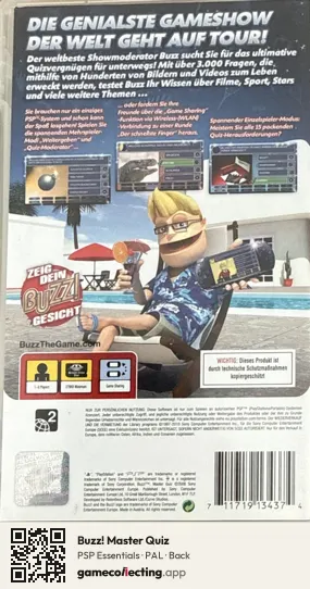 Buzz! Master Quiz PlayStation Portable, PAL box back