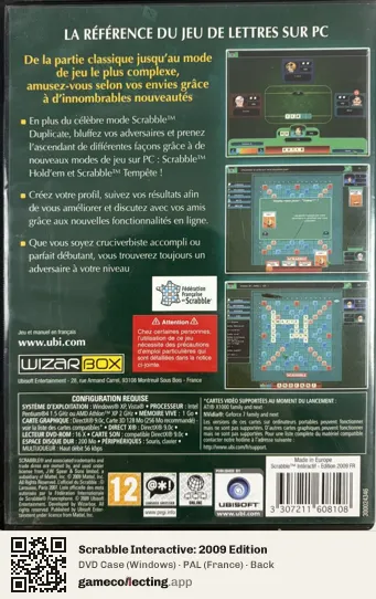 Scrabble Interactive: 2009 Edition Computer, France box back