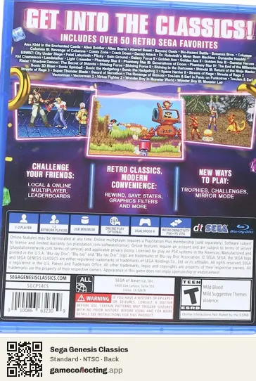 Sega Genesis Classics PlayStation 4, NTSC box back