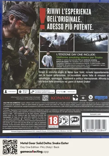 Metal Gear Solid Delta: Snake Eater PlayStation 5, Italy box back