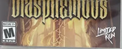 Blasphemous, the ESRB box on its front