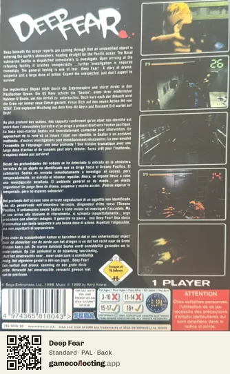 Deep Fear Sega Saturn, PAL box back