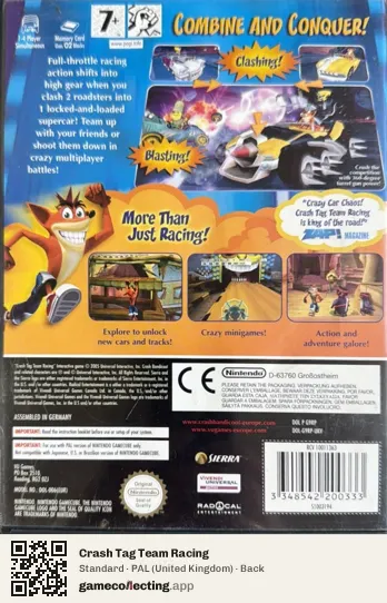 Crash Tag Team Racing Nintendo GameCube, United Kingdom box back