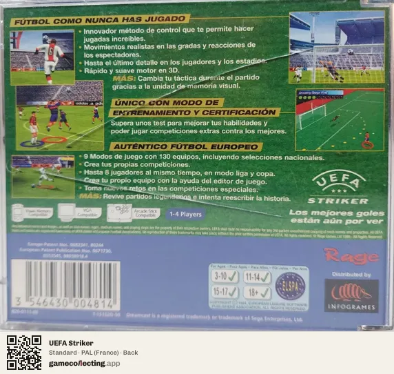 UEFA Striker Sega Dreamcast, France box back