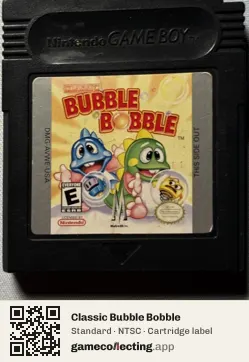 Classic Bubble Bobble Game Boy Color, NTSC cartridge label