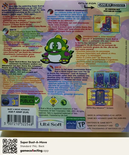 Super Bust-A-Move Game Boy Advance, PAL box back