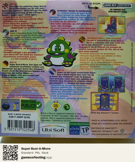 Super Bust-A-Move Game Boy Advance, PAL box back