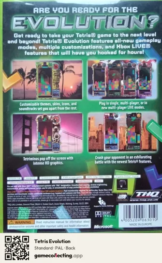 Tetris Evolution Xbox 360, PAL box back