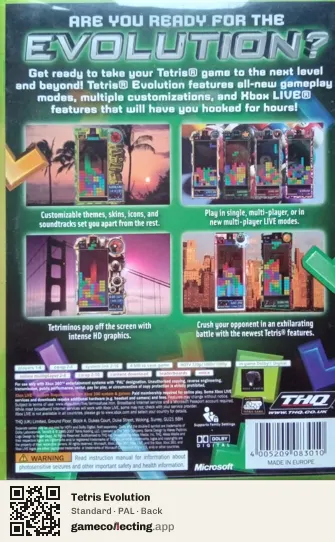 Tetris Evolution Xbox 360, PAL box back