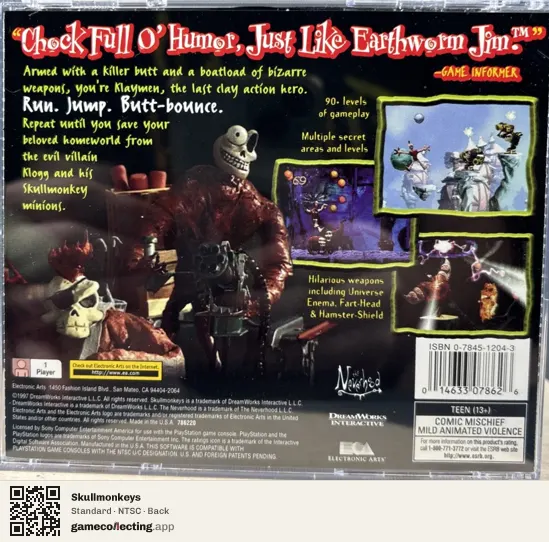 Skullmonkeys PlayStation, NTSC box back