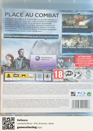 Defiance PlayStation 3, France box back