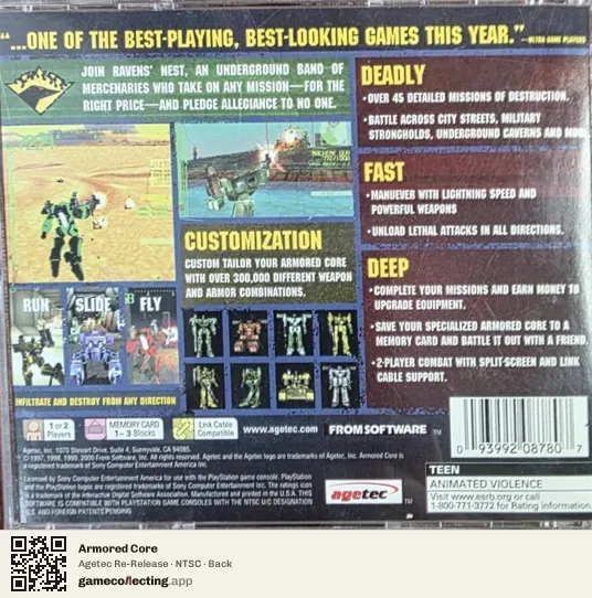 Armored Core PlayStation, NTSC box back