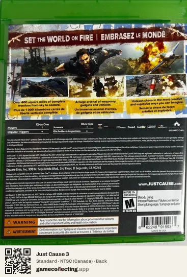 Just Cause 3 Xbox One, Canada box back