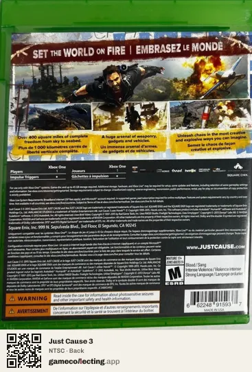 Just Cause 3 Xbox One, NTSC box back
