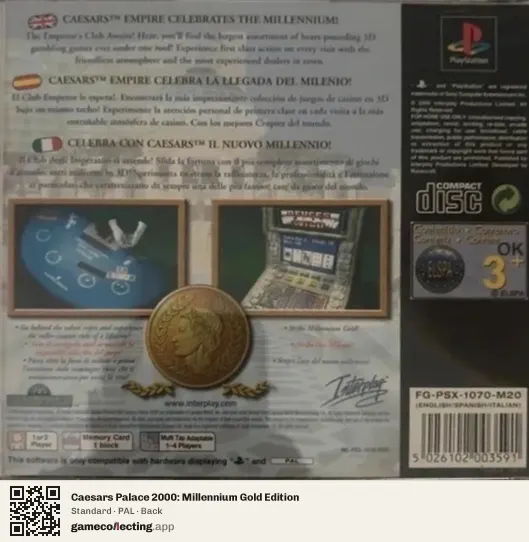 Caesars Palace 2000: Millennium Gold Edition PlayStation, PAL box back