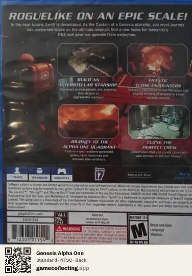 Genesis Alpha One PlayStation 4, NTSC box back