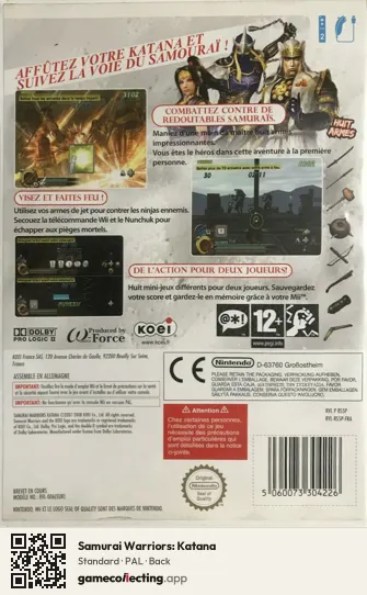 Samurai Warriors: Katana Nintendo Wii, PAL box back