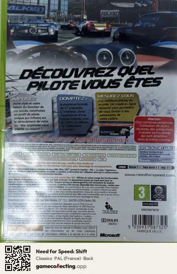 Need for Speed: Shift Xbox 360, France box back