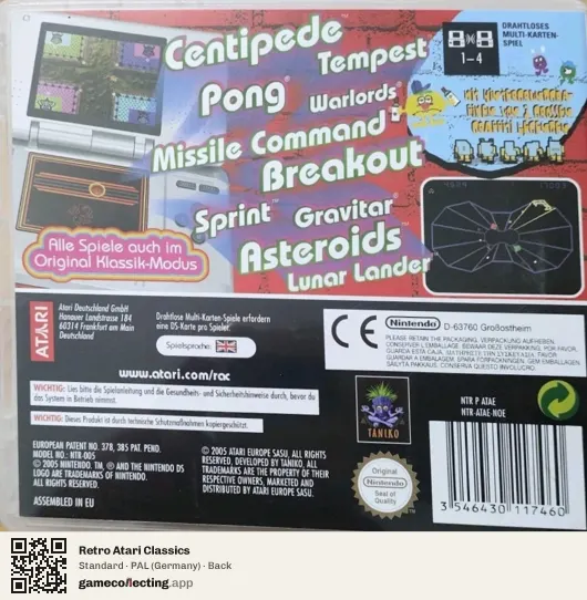 Retro Atari Classics Nintendo DS, Germany box back