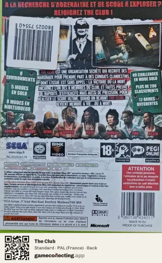 The Club Xbox 360, France box back