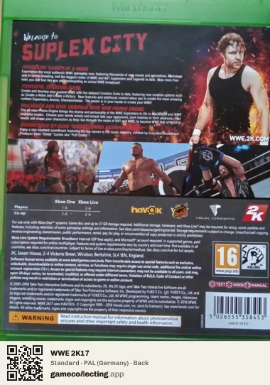 WWE 2K17 Xbox One, Germany box back