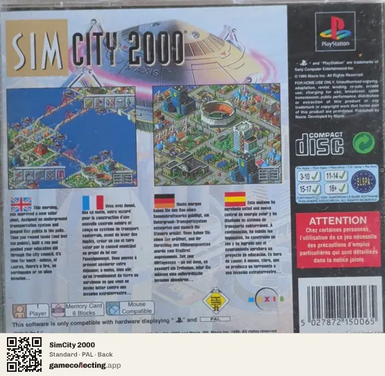 SimCity 2000 PlayStation, PAL box back