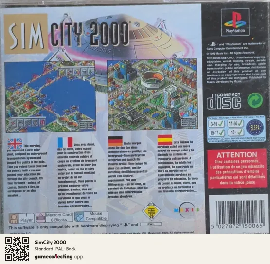 SimCity 2000 PlayStation, PAL box back