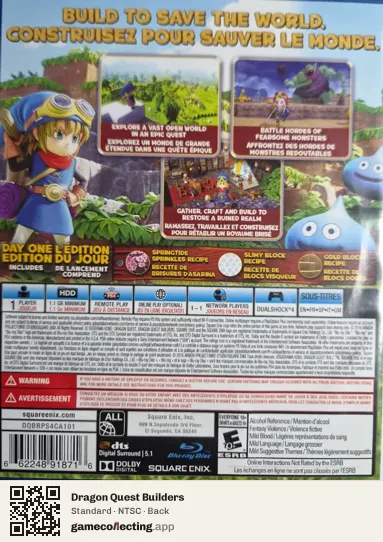 Dragon Quest Builders PlayStation 4, NTSC box back