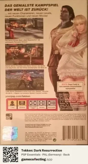 Tekken: Dark Resurrection PlayStation Portable, Germany box back