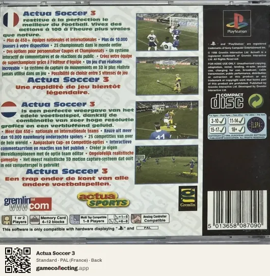 Actua Soccer 3 PlayStation, France box back