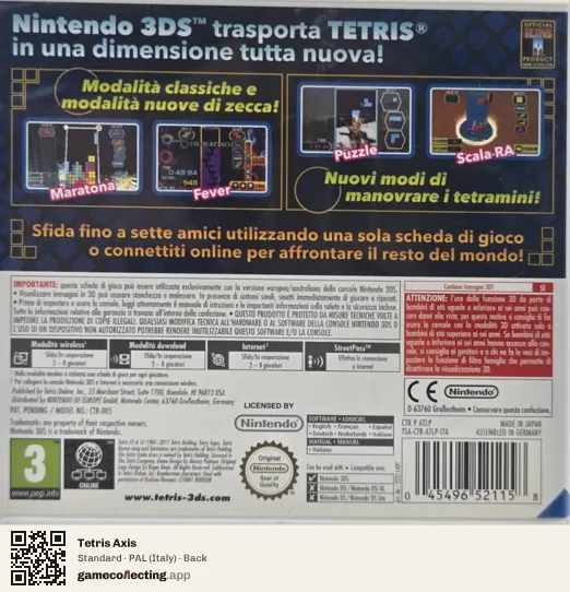 Tetris Axis Nintendo 3DS, Italy box back