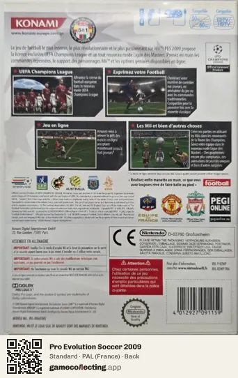 Pro Evolution Soccer 2009 Nintendo Wii, France box back