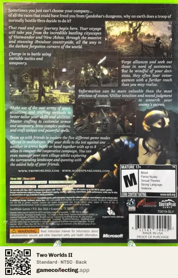 Two Worlds II Xbox 360, NTSC box back