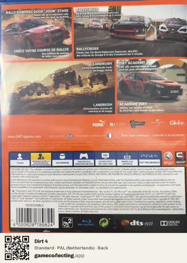 Dirt 4 PlayStation 4, Netherlands box back