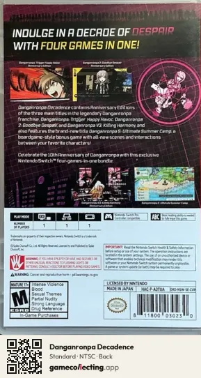 Danganronpa Decadence Nintendo Switch, NTSC box back