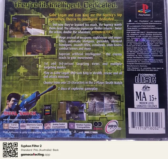 Syphon Filter 2 PlayStation, Australia box back