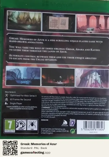 Greak: Memories of Azur Xbox Series X, PAL box back