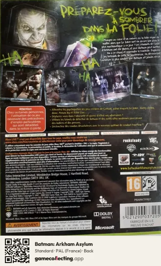 Batman: Arkham Asylum Xbox 360, France box back