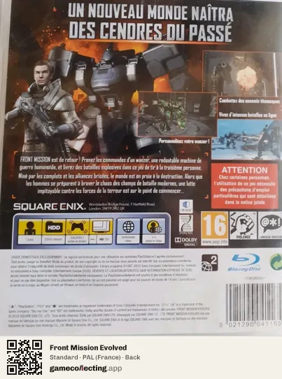 Front Mission Evolved PlayStation 3, France box back