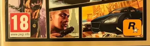 Grand Theft Auto V, the PEGI square on its front