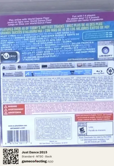 Just Dance 2015 PlayStation 3, NTSC box back