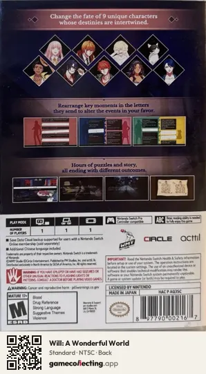Will: A Wonderful World Nintendo Switch, NTSC box back