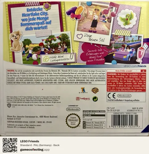 LEGO Friends Nintendo 3DS, Germany box back