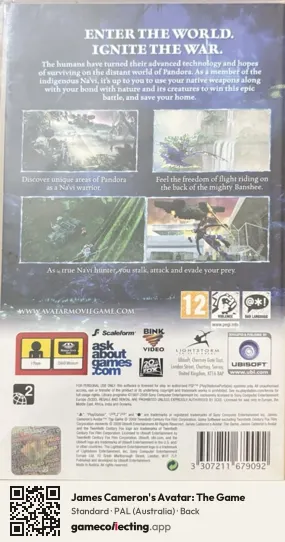 James Cameron's Avatar: The Game PlayStation Portable, Australia box back